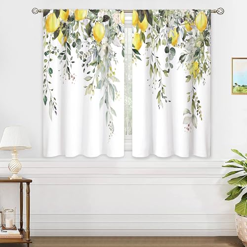 oolygoo - Kitchen Window Curtains Herb Flower Plant Fruit Pattern Short Curtains for Bathroom Small Windows Eucalyptus Lemon Yellow Leaves Sage Green 26x36 Inch - Cosy Home Interiors oolygoo - Kitchen Window Curtains Herb Flower Plant Fruit Pattern Short Curtains for Bathroom Small Windows Eucalyptus Lemon Yellow Leaves Sage Green 26x36 Inch - Image 4