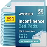 50 x AYDMED Incontinence Bed Pads 60 x 60cm | Adhesive Strips | Medium Disposable Incontinence Pads | Maximum Absorbency Incontinence Bed Sheets For Adults, Children & Babies | 800ml Capacity