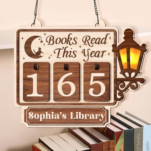 Fastpeace Personalized Wooden Books Read Tracker – Custom Name Library Sign with Lantern Design, Rustic Book Counter Décor, Unique Reading Gift for Book Lovers, Readers, and Home Library Enthusiasts
