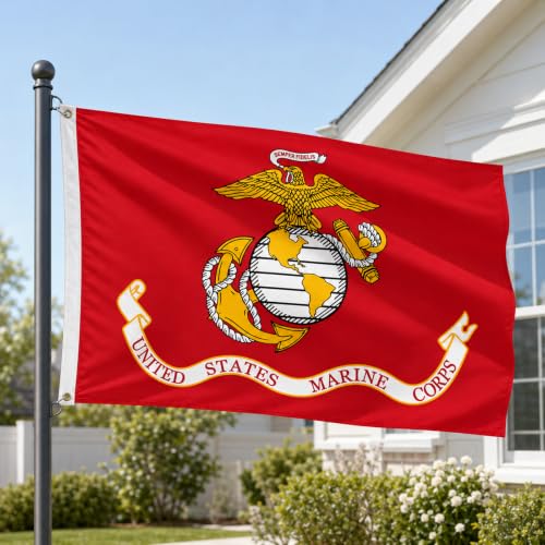 Image of Ahfulife 2pcs US Marine Corps USMC Military Flags 3x5 FT for Outside - Double Side with 2 Brass Grommets for Garden Street Decoration Indoor Outdoor