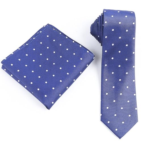 Corbata casual de negocios con estampado de lunares azul miniatura 1