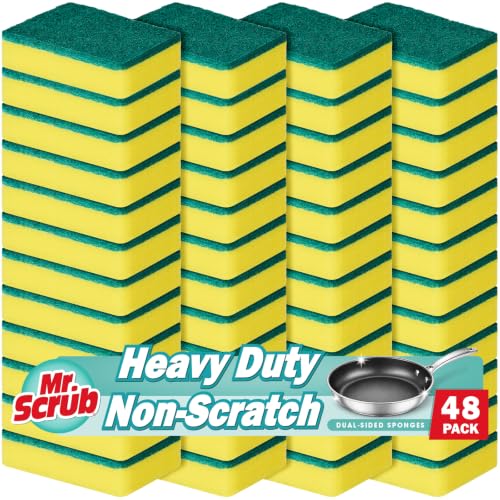 Image of Mr. Scrub Sponges Kitchen Scrub Dish Sponge Scouring Pad, 48 Pack Cleaning Brush Scrubber Supplies for Soap, Dishwashing Dinnerware Sets Pan Pot Towels Cloth Rags Holder Glass Dishwasher Sink Bathroom
