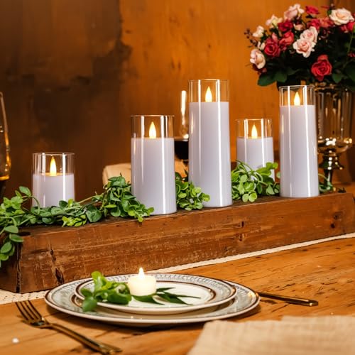 Image of Homemory Realistic Flickering Battery Operated Candles, LED Fake Electric Candle with Remote Control and Timer, Flameless Candles for Home, Christmas Decoration, White, Set of 5
