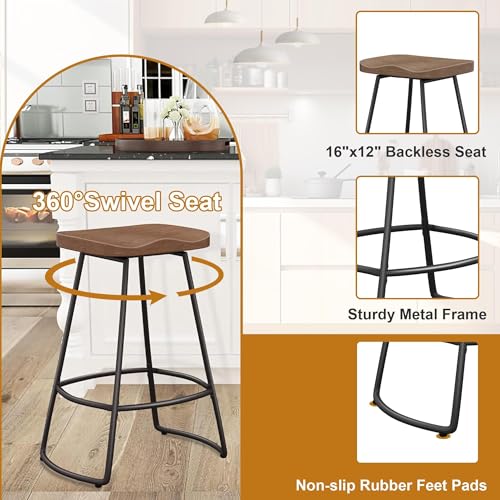 Image of Awonde 26 inch Backless Swivel Bar Stools Set of 4, Large Seat Counter Stools