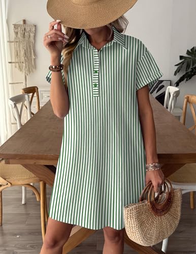 Image of Zeagoo Womens Cotton Shirt Dress Summer Casual Short Sleeve Button Down Beach Cover Up Shirts with Pockets