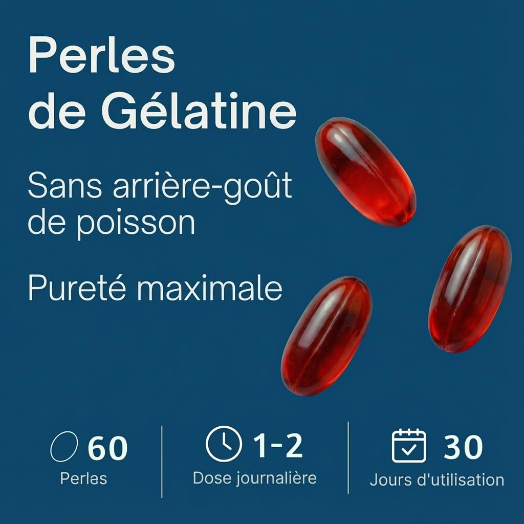 Huile de krill antarctique Essence Pure - Krill oméga 3 avec astaxanthine, phospholipides et choline - 60 perles de Api-Nature