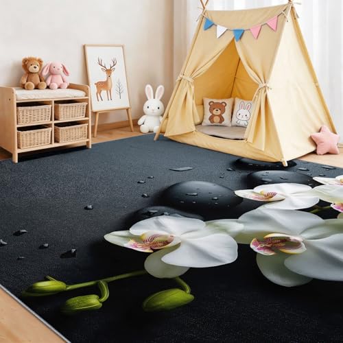 Tapis orchidée style chinois gris 160x230cm lavable - 3