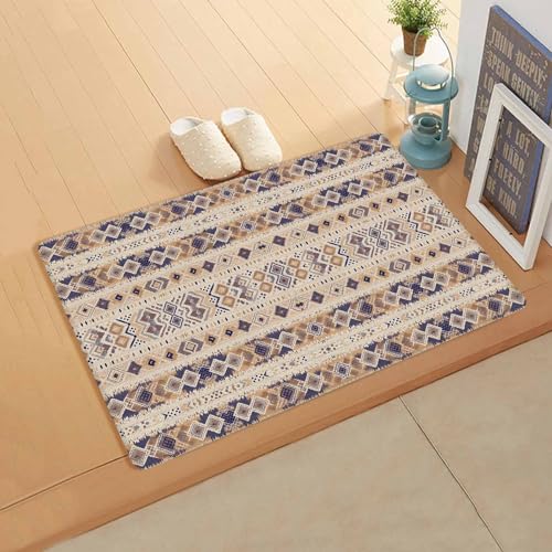 Contemporary Boho Antifatigue Kitchen Bath Door Mat Cushioned Runner Rug,Washable Welcome Floor Sink Mat,Waterproof & Non-Slip Standing Doormat for Kitchen,Beige Bohemia Geometric Gradient Art 18