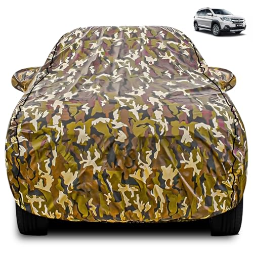 Image of FABTEC Car Body Cover for Maruti Xl6 Jungle Print with Soft Cotton Lining Waterproof Car Cover UV & Rain Protection with Mirror Pocket Bottom Elastic (Military /Camouflage Pattern)