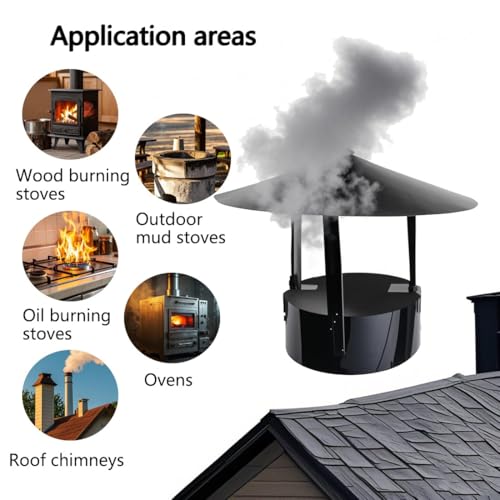 Techo redondo de acero inoxidable negro titanio para remate estético de chimenea 3