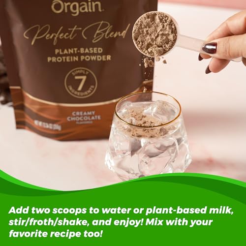 Image of Orgain Organic Vegan Perfect Blend Protein Powder, 20g Clean Plant Protein, 7 Ingredients, <1g Sugar, Gluten Free, Non-GMO; No Artificial Flavors, Stevia Extract, Dairy or Soy Ingredients- Chocolate