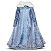 Robe de Princesse Manches Longues Reine des Neiges Longue Cosplay Costume de Robe Bleu Chaude Doux Déguisements Partie Mascarade Cérémonie Halloween Noël 3-10 Ans (4-5 Ans, 110cm)