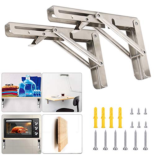 Folding Shelf Brackets with Install Screws, Heavy Duty Stainless Steel