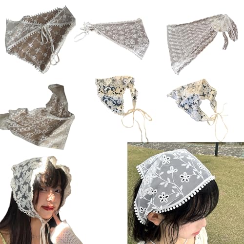 Elegant Flower Print Hair Scarf Lace Head Scarves French Wrap Headwear Hairpieces For Women And Girl2