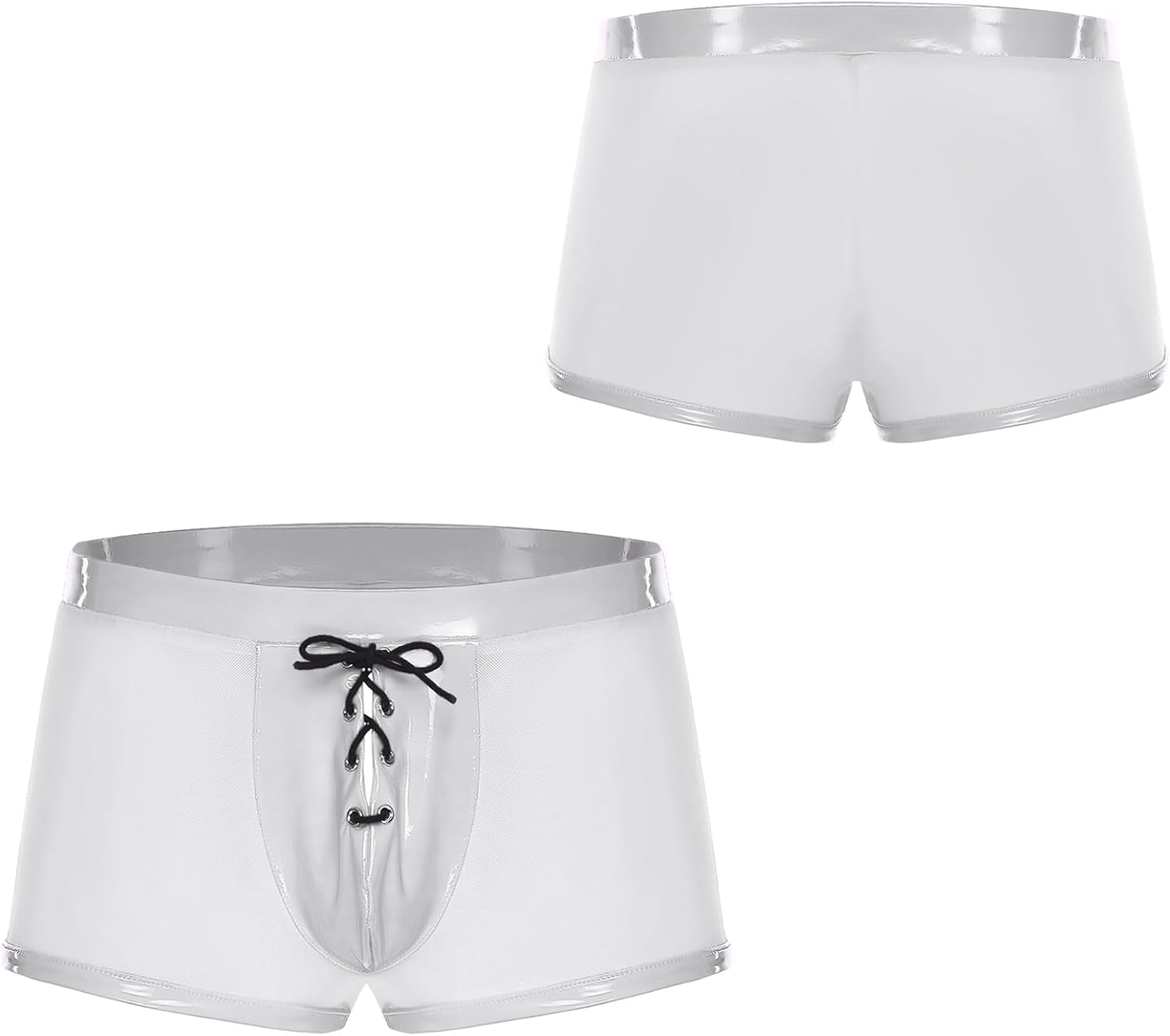 Jelory Sexy Sheer Boxer Briefs for Men Leather Trim Tie Up Gym Underwear Pole Dance Fitness Night Outfits