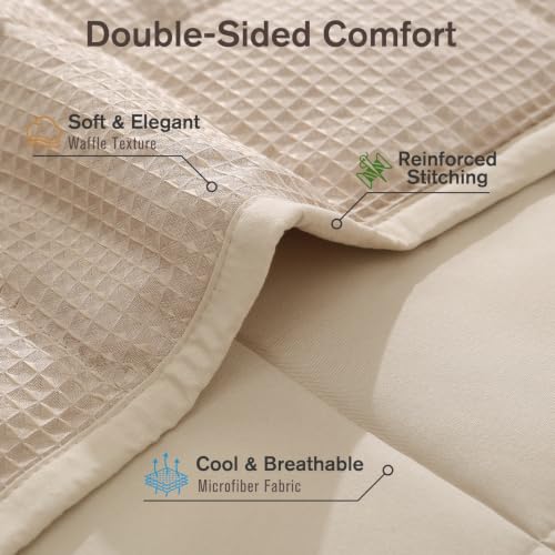 Image of Topblan Cooling Weighted Blanket for Adults, 12lbs 48 x 72 for Summer | Cozy and Breathable Waffle; Soft; Machine Washable; Filled with Glass Beads; Heavy Throw for Hot Sleepers in Bed; Taupe