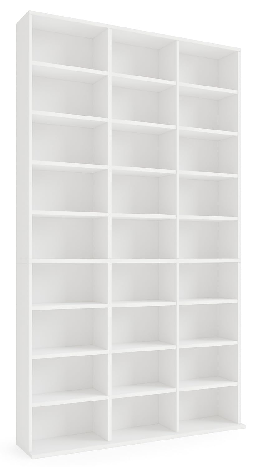VCM Estantería de Madera para CD DVD Estantería para Medios de comunicación Separador de ambientes Estantería Decorativa Megosa XL Blanco