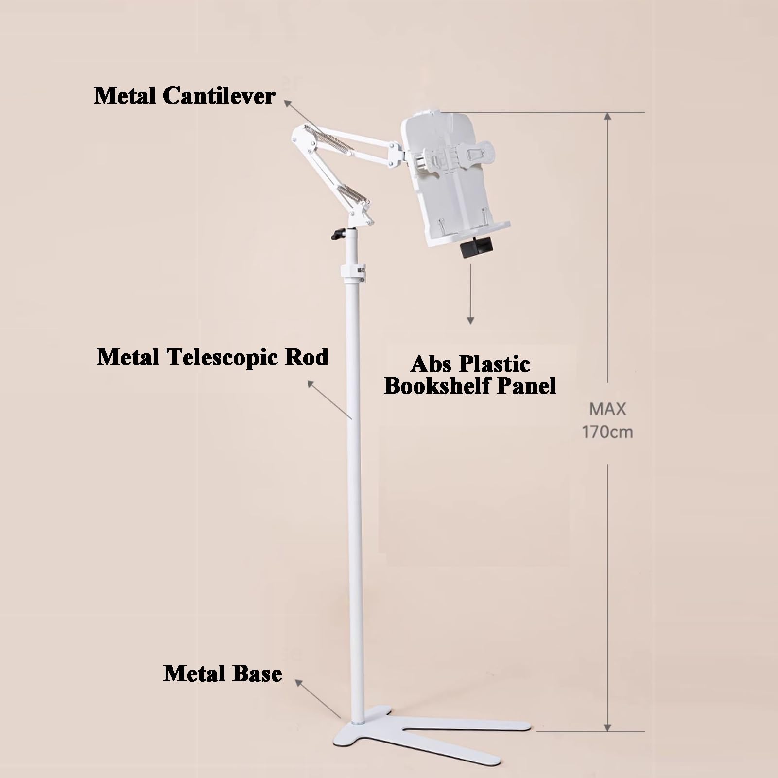 Generico Leggio da Pavimento Regolabile con Fermagli per Pagine e Supporto per Tablet, Altezza 70-170 cm per casa, Ufficio, Scuola - Supporto da soffitto per Libri e iPad per Una Lettura Confortevole