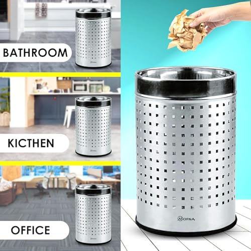 Image of mofna Stainless Steel Square Perforated Dustbin, Garbage Bin Paper Bin For Home, Bedroom, washrooms, Office, Kitchen, Bathroom (12 inchx24 inch Inch - 40-Liter (Silver))