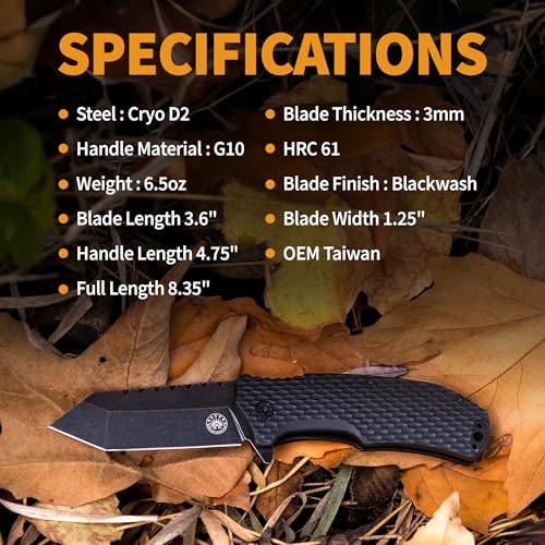 Off-Grid Knives - Rapid Fire Viper, Assisted Tanto Blade, Hard Use Build, Tactical, Camping & Survival EDC, Cryo D2 Steel, Blackwash, G10 Scales, Deep Pocket Carry (Blackout) by Off-Grid Knives - Image 8