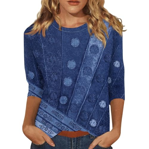 Women's Three Quarter Sleeve Tops Casual Round Neck T-Shirts Cute Trendy Printed Tunic Basic Tees Cruise Outfits