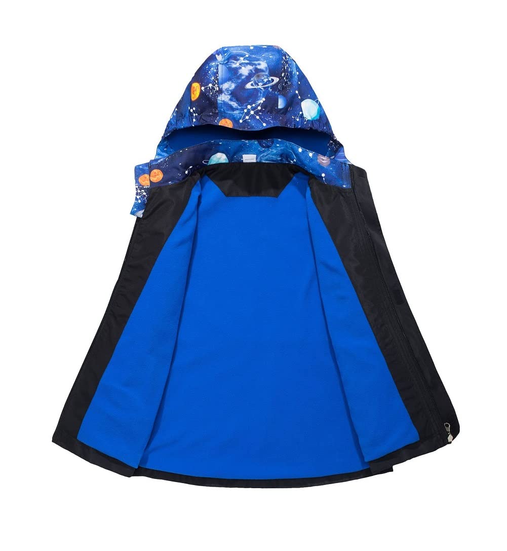 Natashas Dziecięca kurtka dla chłopców, kurtka przejściowa, z podszewką polarową, ciepła, oddychająca, wiatroszczelna, kurtka trekkingowa, softshell, kurtka outdoorowa z kapturem, zielony, 128