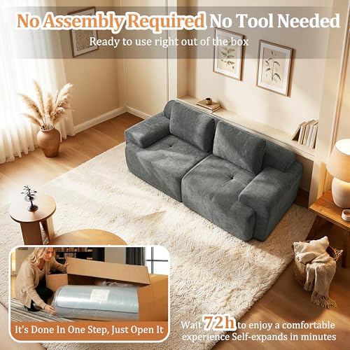 Image of 85 inch Oversized Boneless Couch, Comfort Cloud Sectional Couches for Living Room, Modular Sofa High Back & Extra Deep Seat, No Assembly, Soft Chenille Fabric (Dark Grey, 85 inch- Shaped（2+0）)