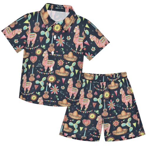 Image of visesunny Funny Boy's 2 Pieces Shirt and Short Set Casual Shirts Short Sleeve Beach Shorts Summer Outfits for 3-10 Years Kids
