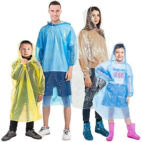 Gadom 4Pcs Disposable Rain Poncho for Adults and Kids, Emergency Rain Coat Rain Poncho Adult Waterproof Rain Coats with Hood and Sleeves for Kids Men Ladies Cover