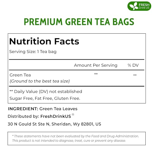 Image of FreshDrinkUS, Premium 175 Green Tea Bags, 100% Natural & Pure from Green Tea Leaves. Loose Leaf Green Tea Herbal Tea. Made with Natural Material Tea Bags. No Sugar, No Caffeine, No Gluten, Vegan.