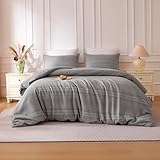 Photo Gallery sleep zone set copripiumino per letto queen size, 3 pezzi, motivo bohémien, resistente e morbido, con 2 federe, 228,6 x 228,6 cm, a righe grigie Photo Gallery sleep zone set copripiumino per letto queen size, 3 pezzi, motivo bohémien, resistente e morbido, con 2 federe, 228,6 x 228,6 cm, a righe grigie