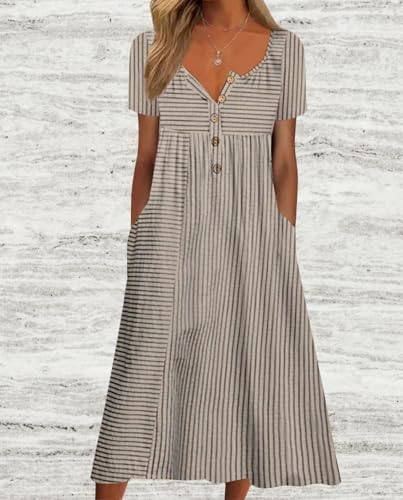 2025 New Women's Summer Boho Maxi Dress Floral Print Short Sleeve V-Neck - Loose Casual with Pockets - Vacation4