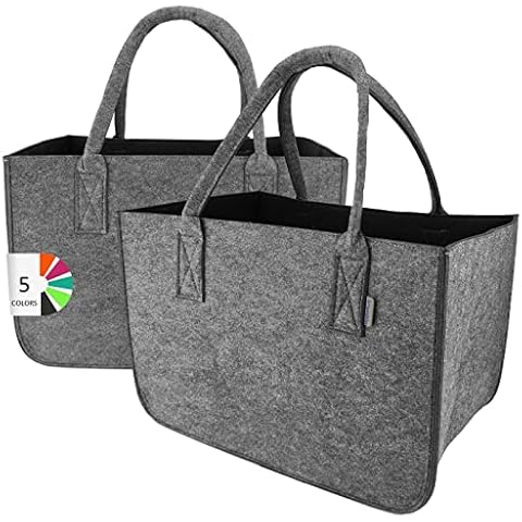 LEVIATAN Filztasche 2 Stücke Shopper Groß-30 Liter Einkaufstasche XXL Zusammenklappbar Einkaufskorb Kaminholztasche Kleiderkorb Spielzeugtasche Dunkelgrau/Schwarz Cover