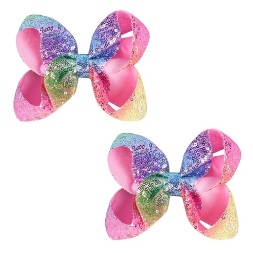6 Inch Rainbow Sparkly Glitter Sequin Hair Bows for Girls Toddler...