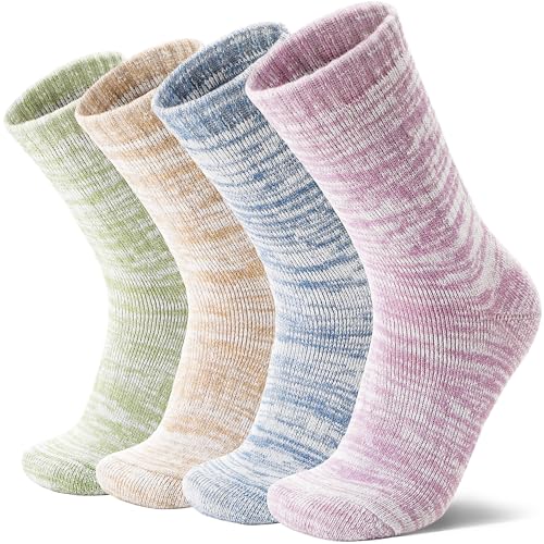MOSEY KOSY 4 Paar Merino Wolle Wandersocken Thermosocken Extra Dick Warme Wintersocken Bequem Kuschelig Stiefel Arbeit Socken für Herren und Damen(Light Color Scheme 36-42)