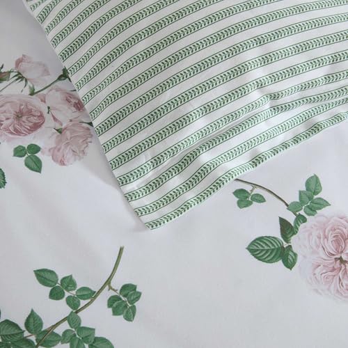 Image of Martha Stewart - King Comforter Set, 100% Silky Smooth Cotton Sateen Floral Bedding for Year Round Comfort, 3 Piece Bed Set with Matching Pillowcases (Tea Rose Pink)