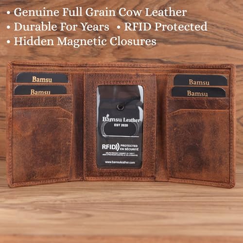 Image of Bear Trifold Wallet for Men - Full Grain Cowhide Leather, RFID Blocking, Handmade Vintage Men's Leather Wallet, Gift for Dad, Husband, Outdoorsmen