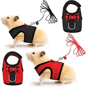 2 Pieces Guinea Pig Clothes Soft Mesh Guinea Pig Harness with Safe Bell, Ferret Harness and Leash Set for Hamster, Ferrets, Rats, Guinea Pig, Chinchilla, Teacup Chihuahua(S,Black, Red)
