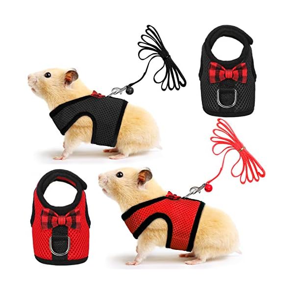 2 Pieces Guinea Pig Clothes Soft Mesh Guinea Pig Harness with Safe Bell, Ferret Harness and Leash Set for Hamster, Ferrets, Rats, Guinea Pig, Chinchilla, Teacup Chihuahua(S,Black, Red)