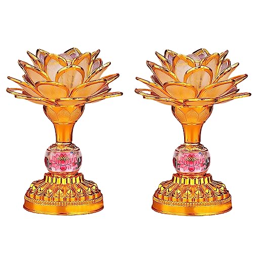 RAYWILL 蓮花 仏花 蓮の花 仏具 ロータス 蓮 造花 LED 7色変化 2個セット 2WAY給電対応 USB・電池 はすはな 仏壇 仏具 仏前 法事 法要 お盆 命日 飾り 照明一対 (Golden(新型球あり))