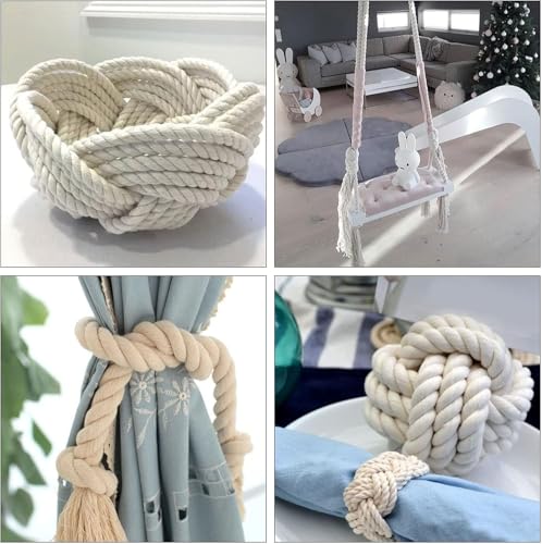 Image of VNQ Strong Cotton Rope 1 Inch Thick Rope for Decor, Hanging, Tug of War ETC Heavy Duty Natural Ropes Multi Purpose Use Thick Ropes for Multi Uses Moti Rassi Compatible Macrame Thread Cord (20 FEET)