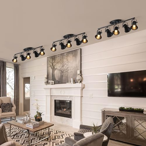 Image of 5-Light Track Lighting Kit, Directional Ceiling Light, Industrial Black Kitchen Track Lighting Fixtures Ceiling for Kitchen, Living Room, Dining Room, Hallway.