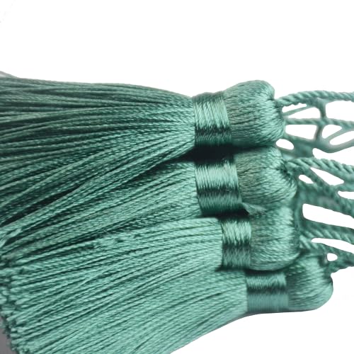 Image of 20Pcs 4.3 Inch Mini Craft Tassels for Earrings, DIY Crafts(Peacock Green) | Handmade soft terylene, 2-inch cord loop, small Chinese knot-for earrings, bookmarks, tags, souvenirs and DIY crafts.