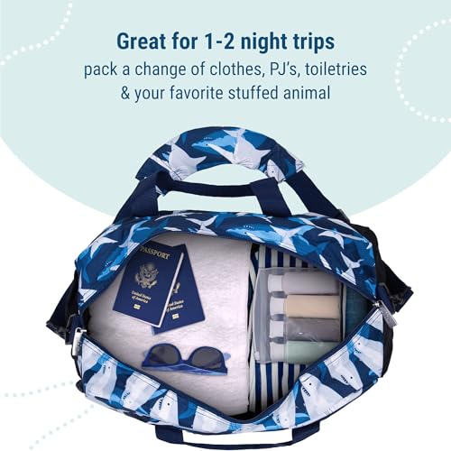 Image of Wildkin Kids Overnighter Duffel Bag - Carry-On Size, Ideal for School & Sleepovers - Sharks
