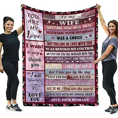 Gift for Wife from Husband, to My Wife Blanket, Wedding Anniversary Romantic Gifts for Her, Presents for Wife, Female Birthday Gift Ideas, Christmas Valentine's Day Healing Bed Blanket (150 x 200 CM) Cover