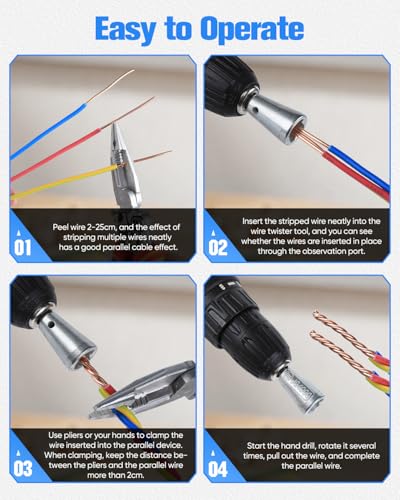 Image of Wire Twister Tool for Drill, 2026 Upgrades Wire Nut Twister for Drill Profession Electricians Tool, 6MM Hex Shank Cable Wire Twisting Tool Wire Twister Wire Connector for 9-22 AWG (4pcs)