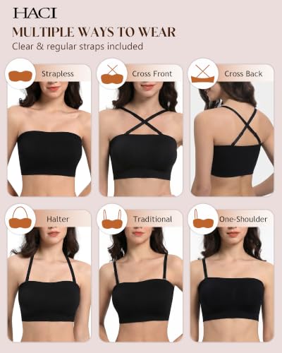 Image of HACI Strapless Bra Wireless No-Slip Seamless Bandeau Tube Top for Women Everyday