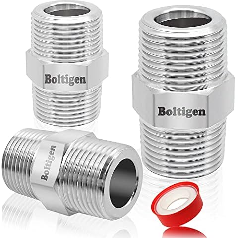 Hex Nipple Pipe Fittings 1/8" Male NPT x 1/8" Male NPT Thread adapter 304 Stainless Steel Pipe Fittings Nipples Connectors for Hose Gas Line Garden Water Tubing Coupling(1/8" NPT x 1/8" NPT-3pcs) Cover