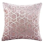 Red Rainbow Geometric Metallic Hexagon Luxury Crushed Velvet Cushion Cover (Pink & Silver, 18" x 18")