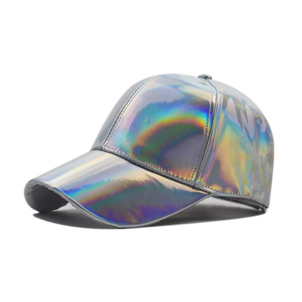 Casquette Baseball Holographique Arc-en-ciel En Simili Cuir - Taille Unique Réglable - Style Hip-hop Et Festif